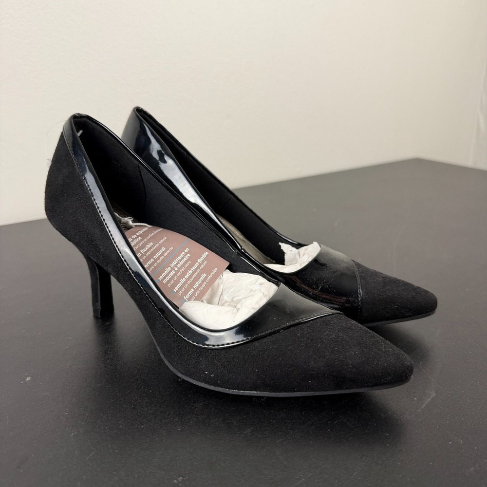 Comfort Plus Joyce Pump Heels Women's 6 Black Pointed Toe Kitten Slip-On Career